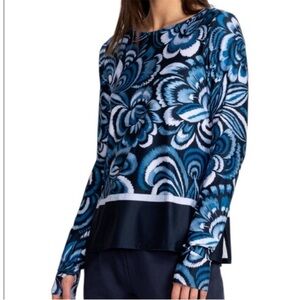 Johnny Was Navy and White Floral Long Sleeve Top size Small